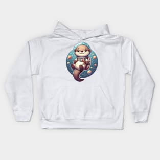 Cute Otter Space Illustration Kids Hoodie